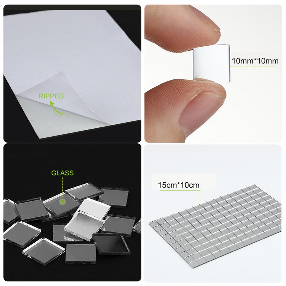 Selvklæbende glas firkantet spejl 10 x 10mm gitter mosaik fliser splint spejle mosaik plader til gør-det-selv håndværk vægklistermærke