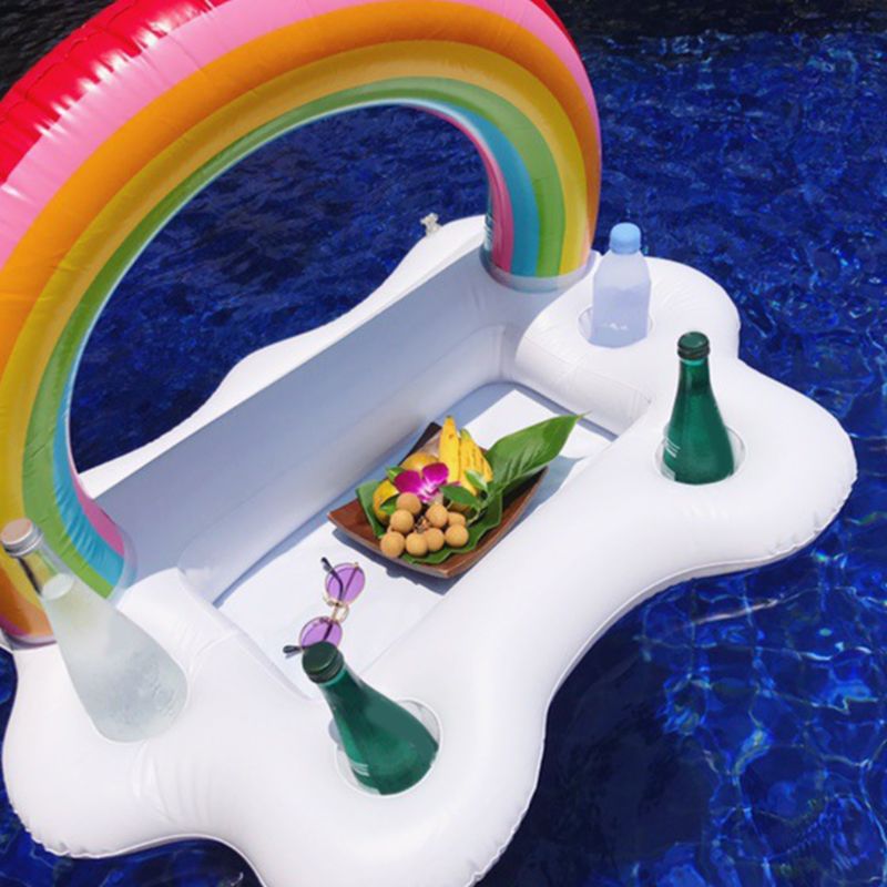 Inflatable Rainbow Cloud Beer Drink Holder Summer Pool Party Floats Table Bar Fruit Food Tray Beach Swimming Ring