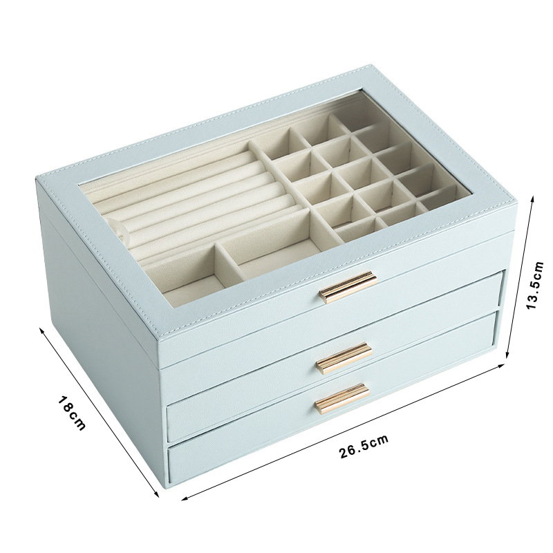 Caja de joyería de viaje portátil, cajas S/M/L, organizador de joyas de 3 capas, caja de joyería con botón, almacenamiento de cuero, Joyeroe para joyeros