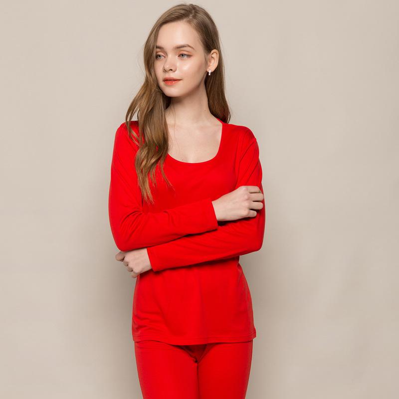 Autumn and Winter Thickened 30% Silk 70% Wool Thermal Underwear Suit Female Silk Knitted Bottom-knitted Autumn Clothes and Trou: Red / L