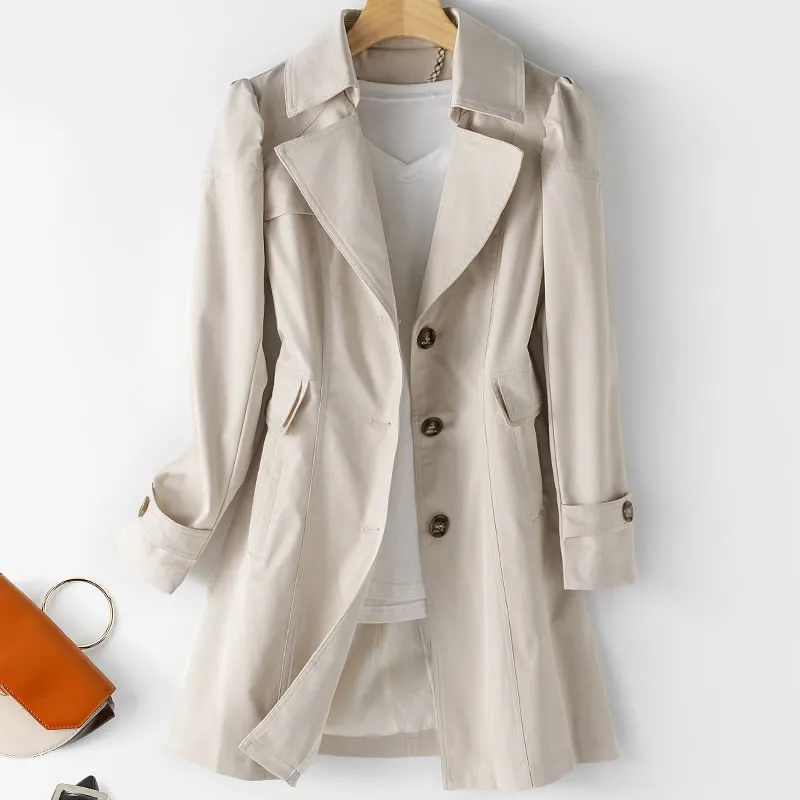 Vår höst enfärgad trenchcoat dam enkelknäppt khaki svart rosa beige vindjacka ytterkläder casual toppar  jh33