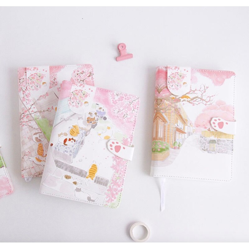 Japanese style color page magnetic buckle leather notebook girl heart student notebook notepad diary