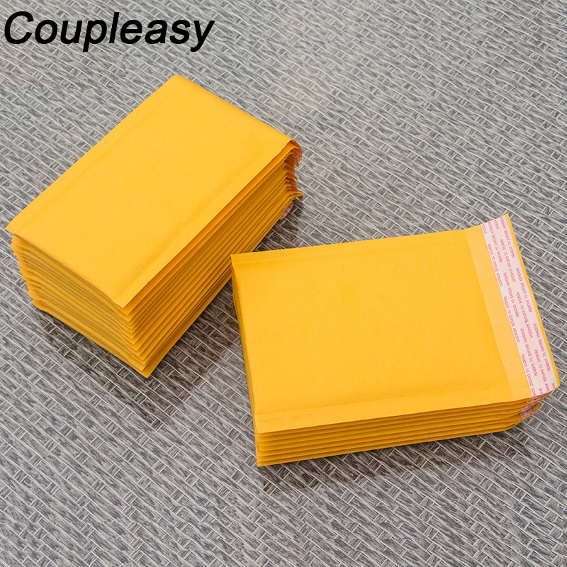 Bolsas de mensajería de papel Kraft amarillo, sobres acolchados con burbujas de 9 tamaños, bolsa de embalaje con autosellado, 10 unids/lote
