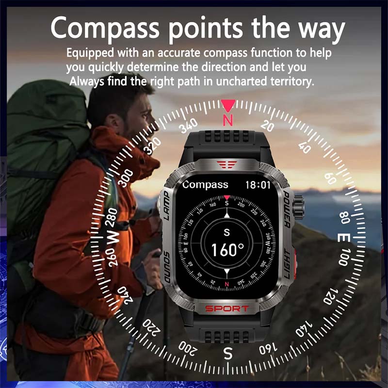 2024 Nowy mężczyźni chropowaty wojskowy kompas Smartwatch 600mAh doprowadziło oświetlenie GPS tor Bluetooth połączenie Sporty Smartwatch dla Huawei Xiaomi