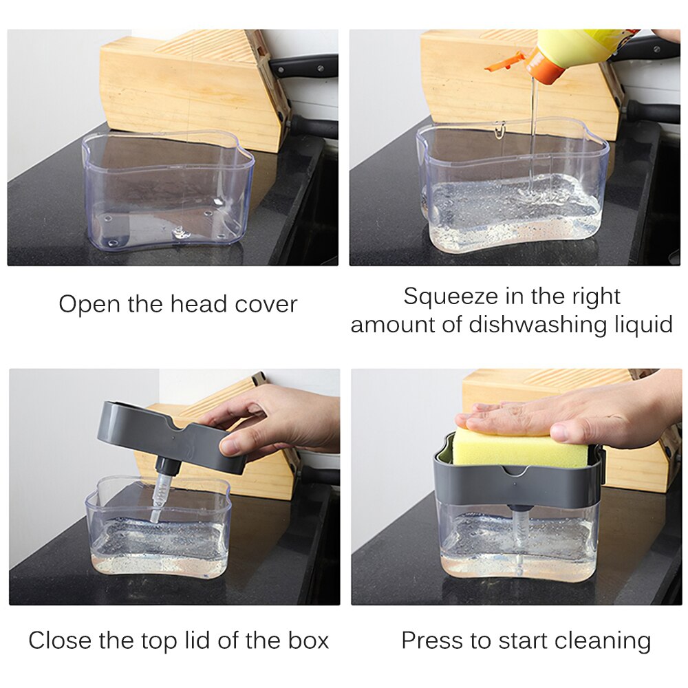 Soap Dispenser Pump With Sponge Manual Press Cleaning Liquid Dispenser Container Manual Press Soap Organizer Kitchen Tool