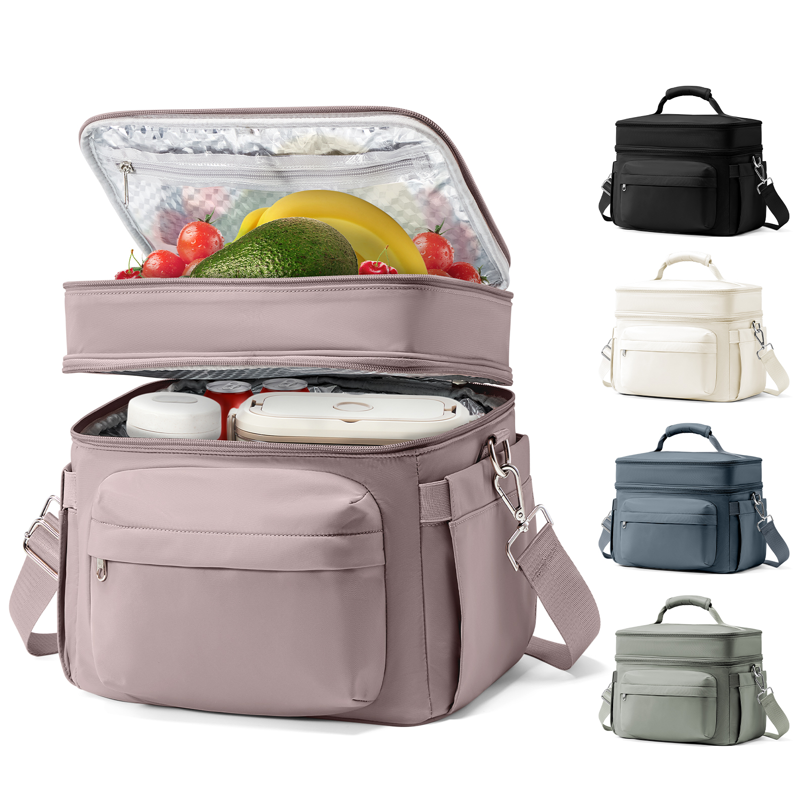 Grote Capaciteit Handheld Met Schouderriem Finsulated Lunchtas Voor Vrouwen, Student Verdikte Waterdichte Geïsoleerde Lunchbox Tas: Bruin