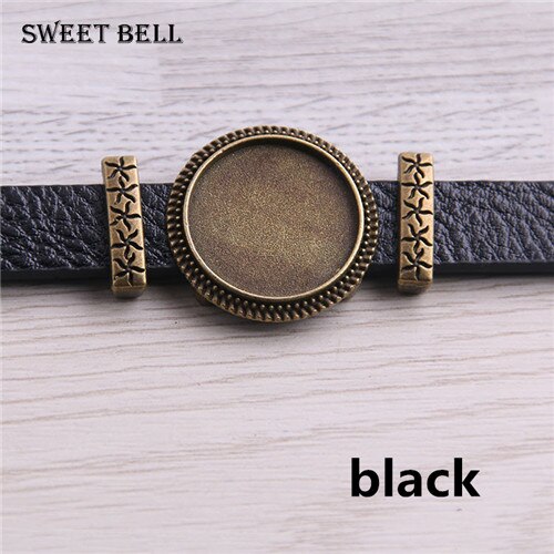 5pc PU Bracelets Bangles Base Setting Cuff Blank Trays Brazel fit 18mm Glass Cameo Dome Cabochon DIY Jewelry Findings D6442: black 1