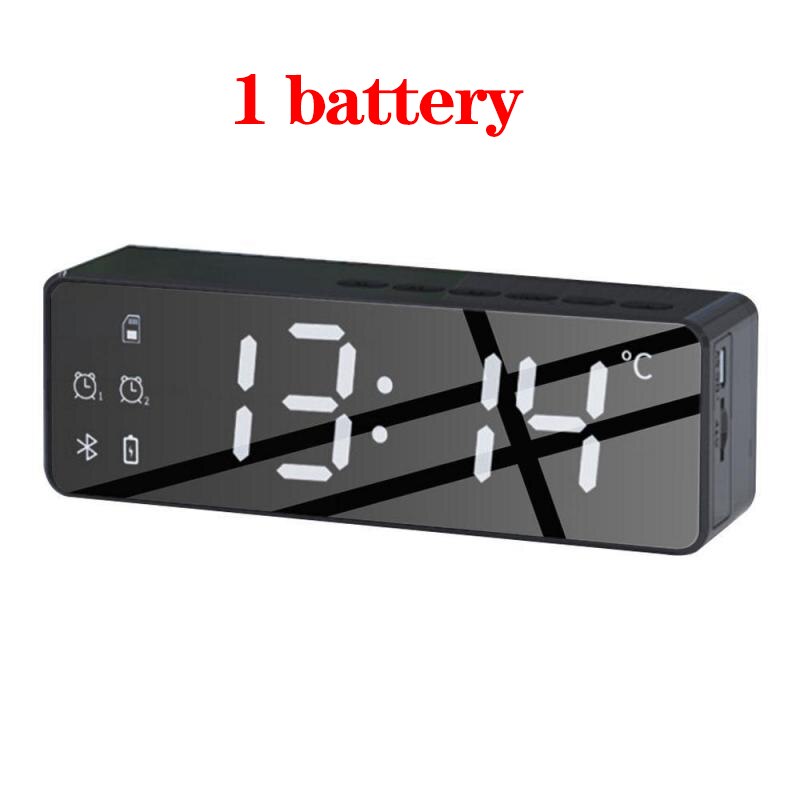 LED Digital Display Mirror Alarm Clock USB Charging Intelligent Induction Wake Up Lamp Night Light Bluetooth Speaker Alarm Clock: black 1 battery