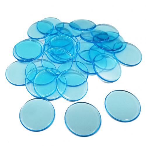 100 stk 19mm børn bingo chips gennemsigtige farver tælle matematik spil tællere markører plast børn undervisning tilbehør giftfri: Søblå