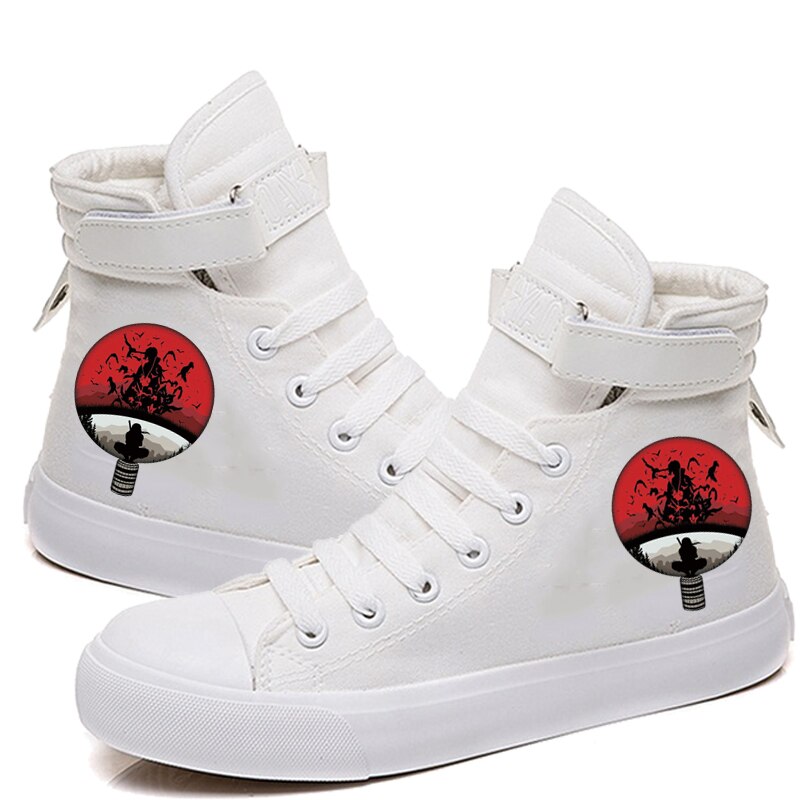 Anime Naruto Uchiha Itachi Printed Sneakers Hightop Casual Canvas Shoes: White / 35