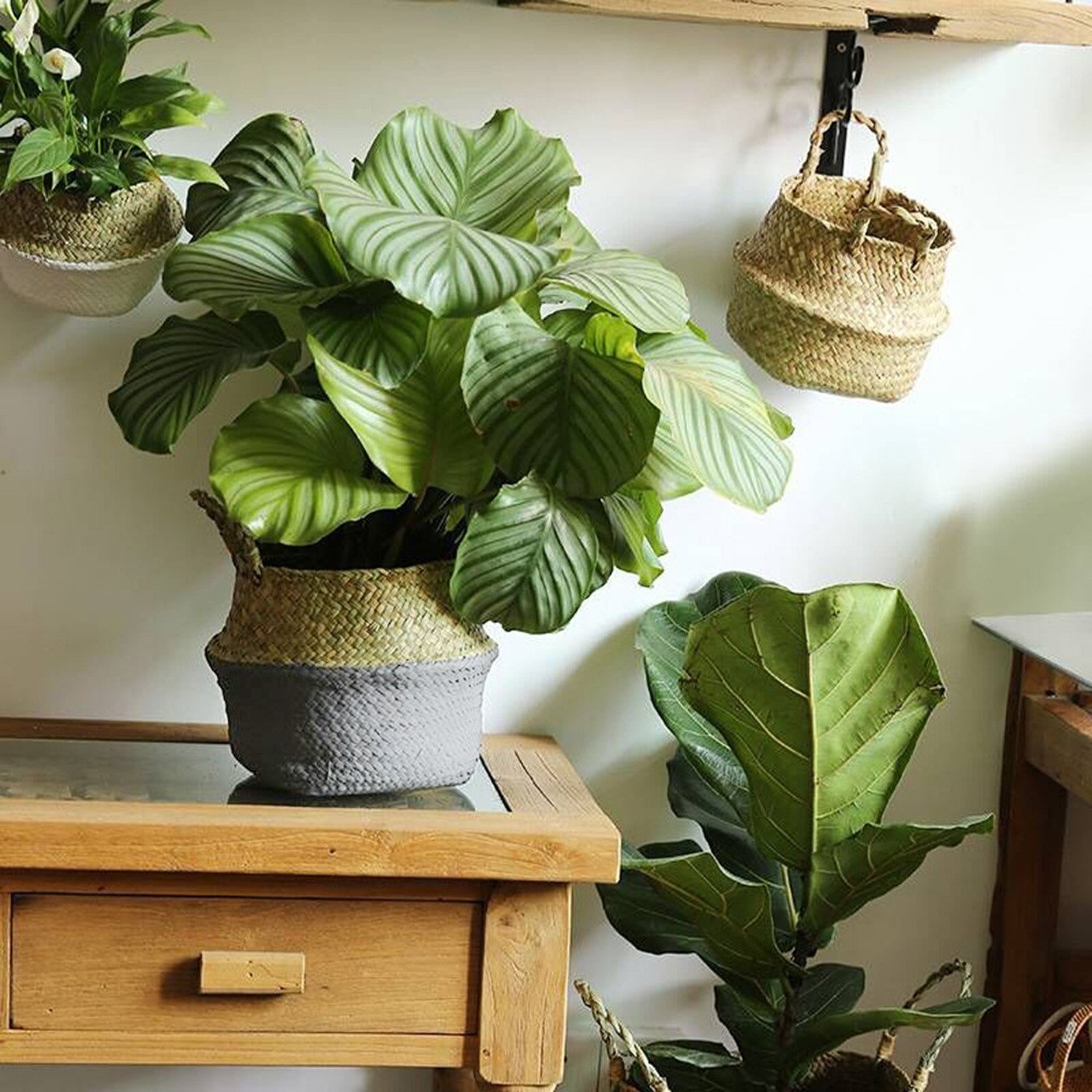 Handmade Seagrass Wicker Basket Plant Fiber Fabric Baskets Woven Basket Folding Basket Storage For Potted Plants Baskets #4