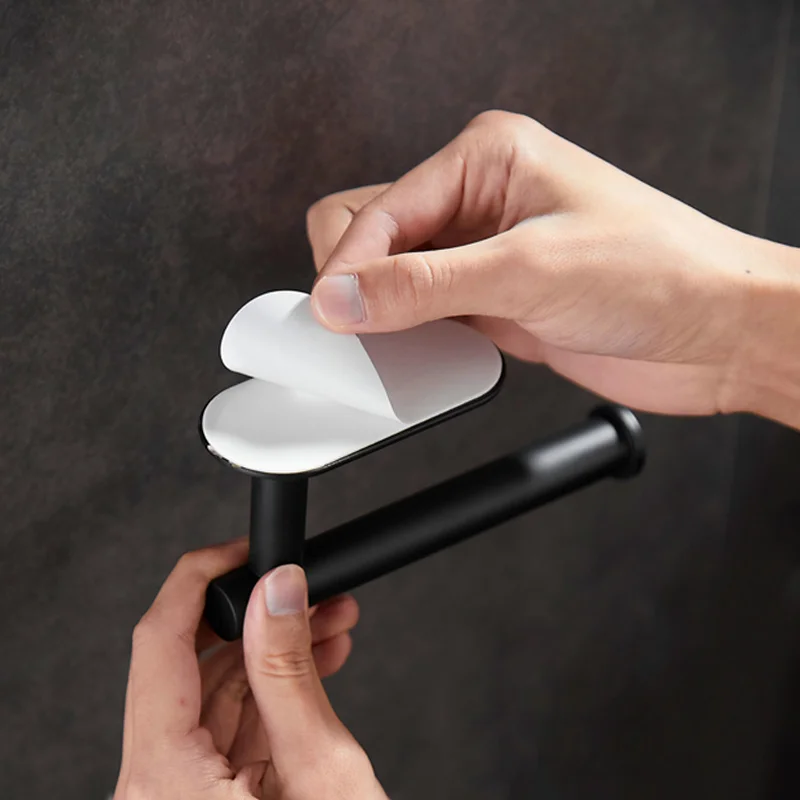 Wall Mount Toilet Towel Paper Holder Adhesive Black Silver Kitchen Roll Paper Stand Hanging Napkin Rack Bathroom Accessories WC