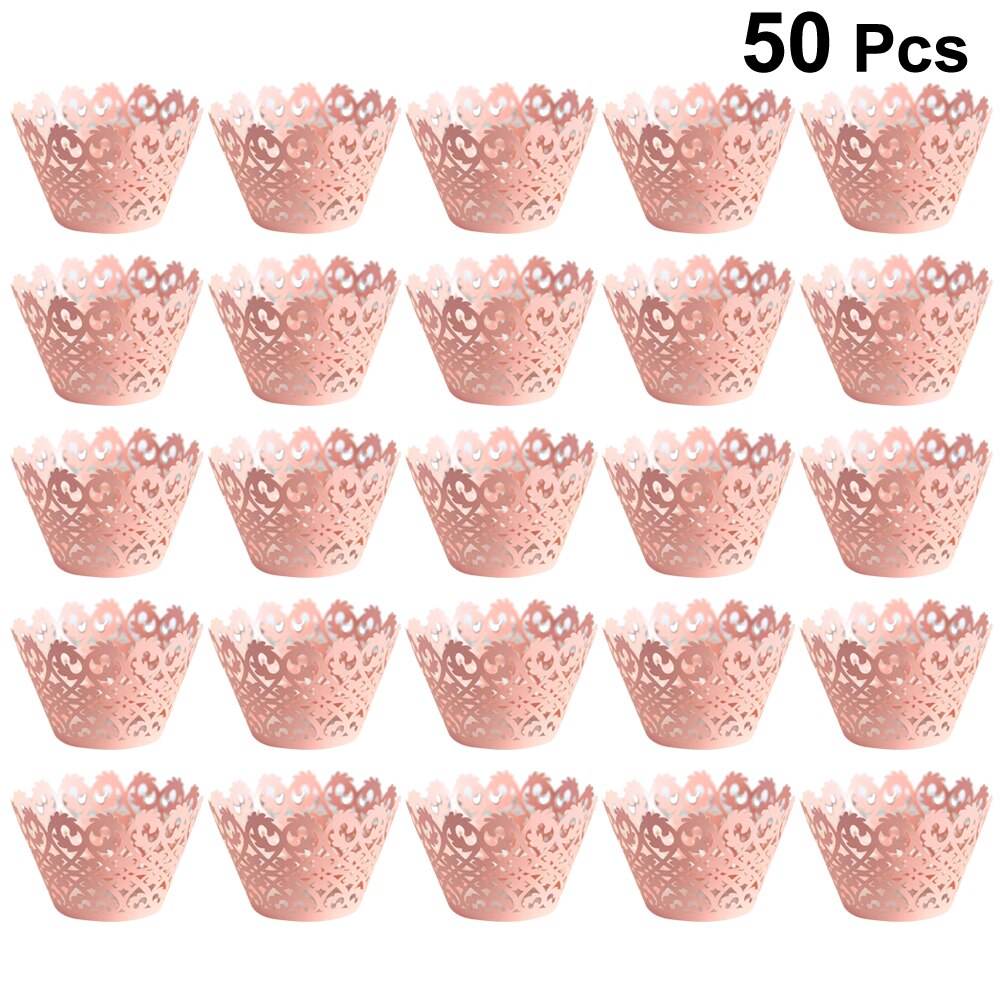 Envoltorios huecos para cupcakes, vasos de papel para Tartas, bonito forro de encaje, copas para hornear, magdalenas, pasteles, suministros de para envolver postres, 50 Uds.: Default Title