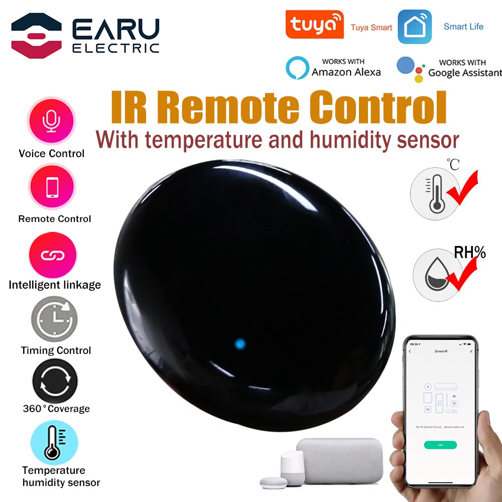 Tuya Smart IR Remote Control Built-in Temperature and Humidity Sensor for Air Conditioner TV DVD AC Works with Alexa Google Home