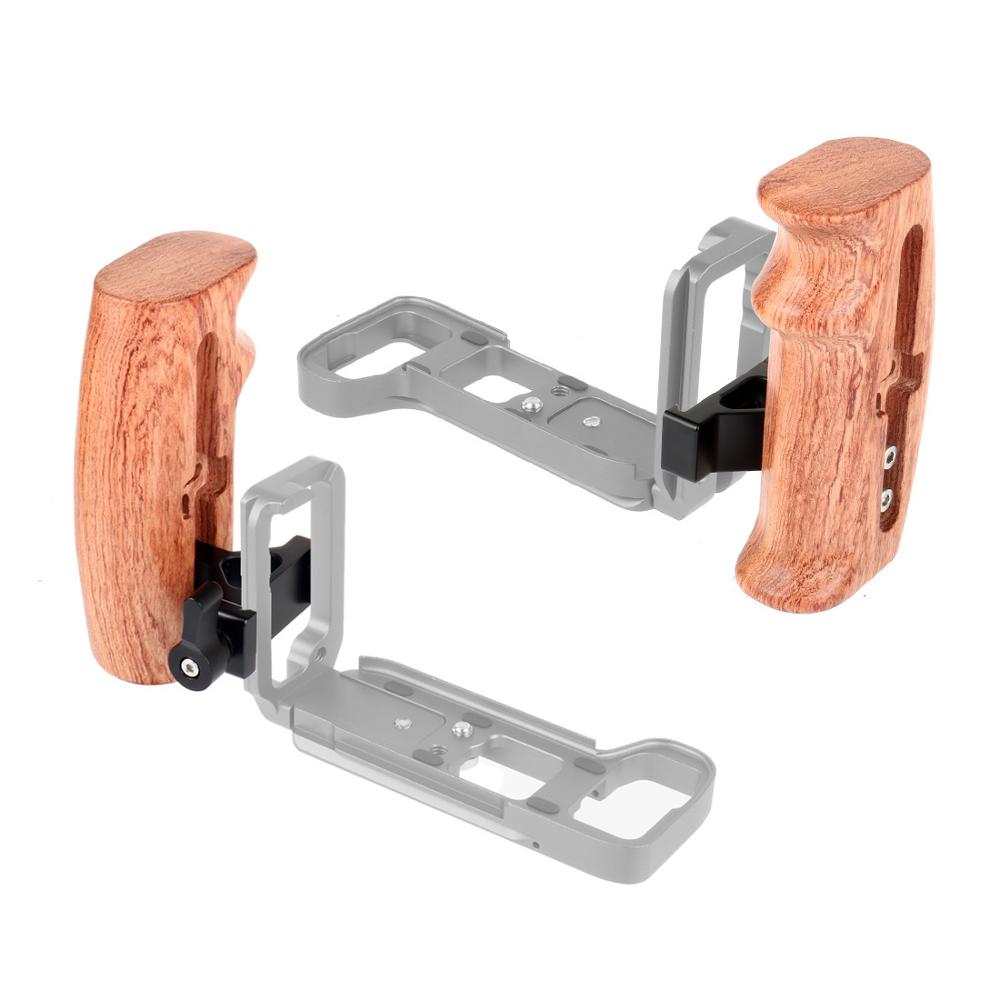 BGNing Left Wooden Handle Grip for DSLR Cameras Cage Rig QR L Plate Board w/ Quick Release Clamp and Top Cold Shoe Mount Bracket