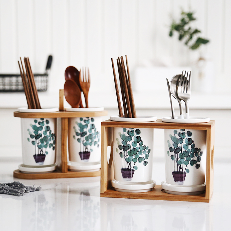 Nordic groene plant home keramische kruiden pot Eetstokjes opslag olie pot zout shaker combinatie set Restaurant keuken benodigdheden