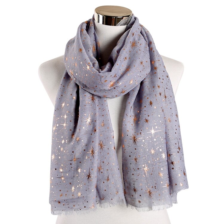 FOXMOTHER Autumn Shawl Rose Gold Foil Star Print Scarf Galaxy Scarves Birthday Bridesmaids Scarf: Grey Gold