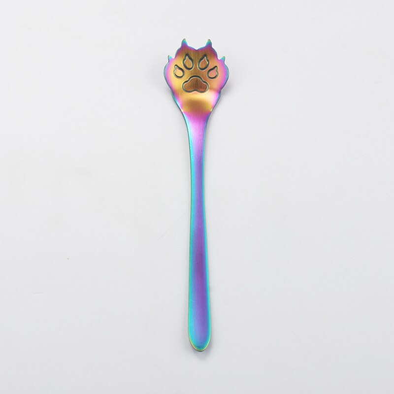 304 Stainless Steel Cat Dog Paw Claw Coffee Tea Milk Spoons Hollow Dessert Spoon Stirring Gold Spoon Cute Kitchen Tools: Colorful Dog Spoon