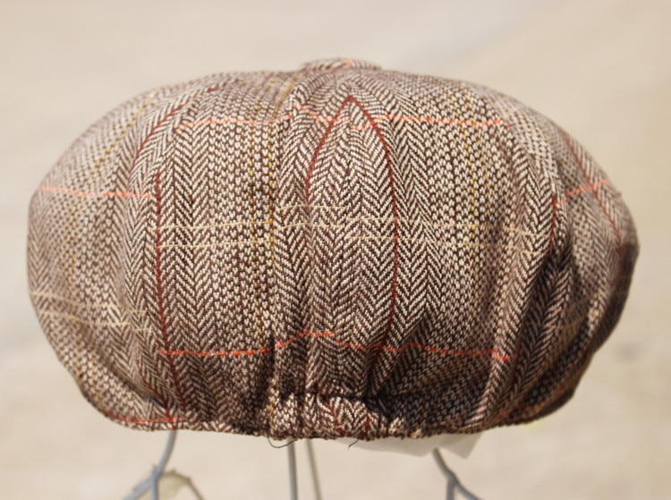 Vintage Newsboy 8 Panel Applejack Cabbie Driving Casual Ivy Cap Hat Brown Plaid