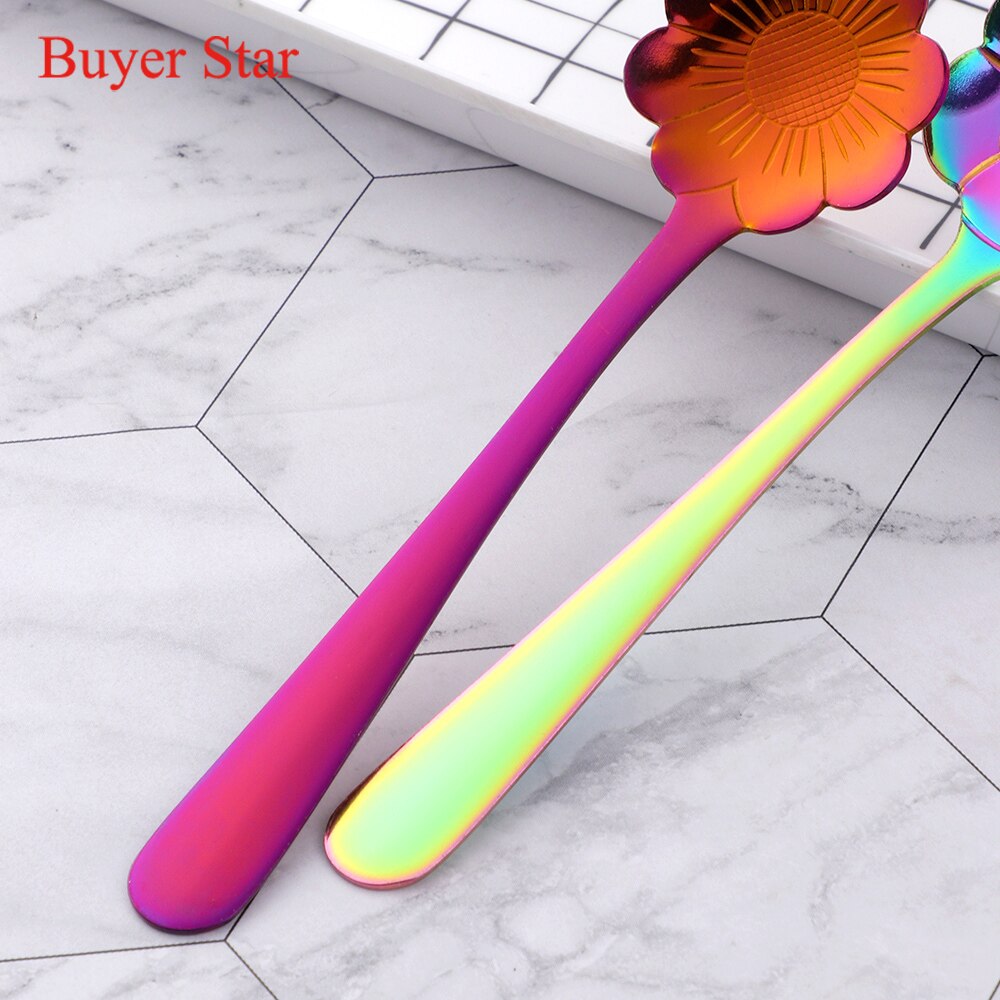 8PCS Mini Cute Flower Stainless Steel Teaspoon Coffee Metal Golden Soup Dessert Spoon Tablespoon Dessert Spoons Kitchen Utensils