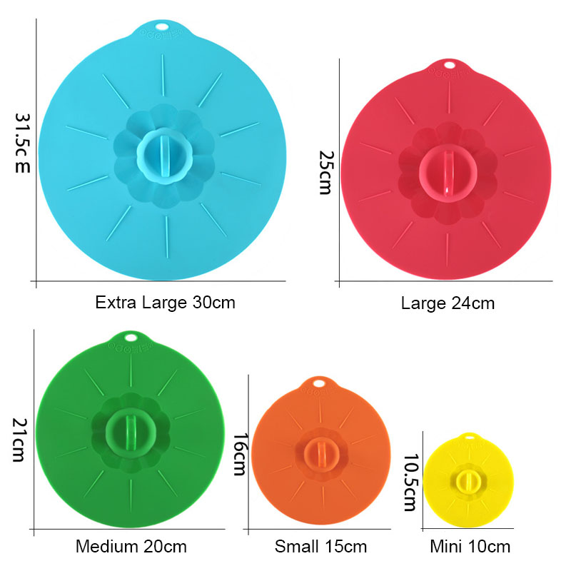 Tapas de silicona universales reutilizables para conservación de frutas y alimentos, sello al vacío, tazón con tapa, olla, envoltura de sellado, herramienta de cocina, 3/5 Uds.: 5Pcs-set Mixed Color
