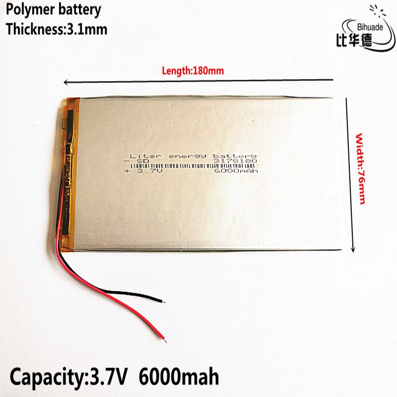 3.7V lithium polymer 6000mah universal battery tablet PC 3.1*76*180