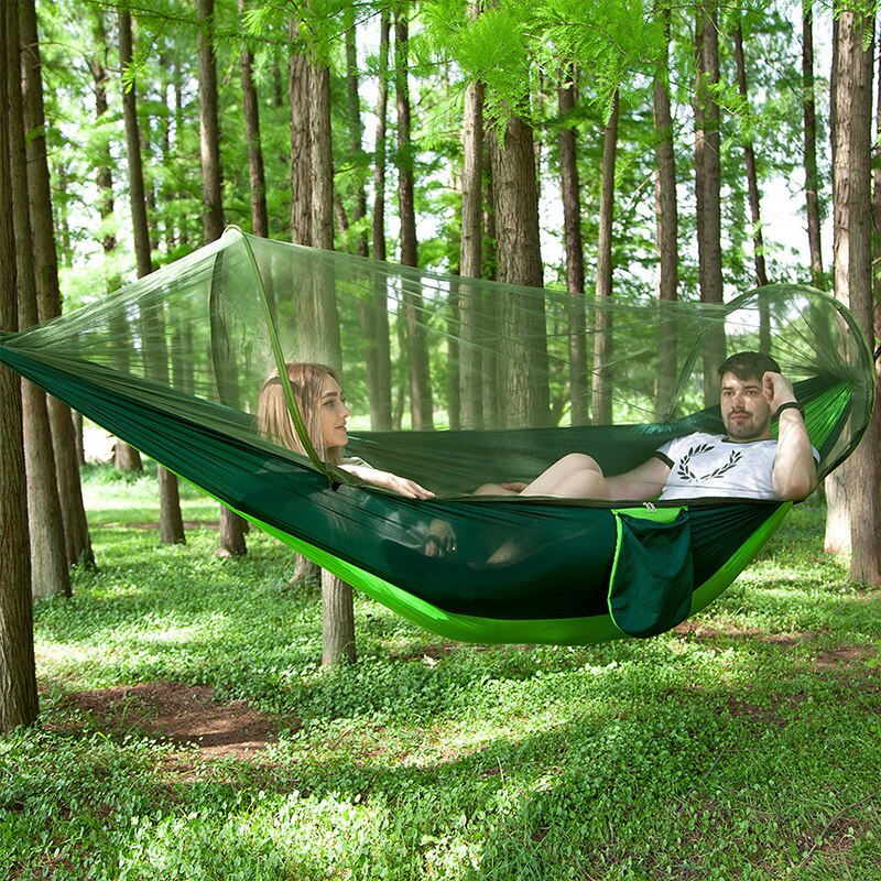 1pcs outdoor camping single double nylon automatic quick-opening hammock with mosquito net S7B0984