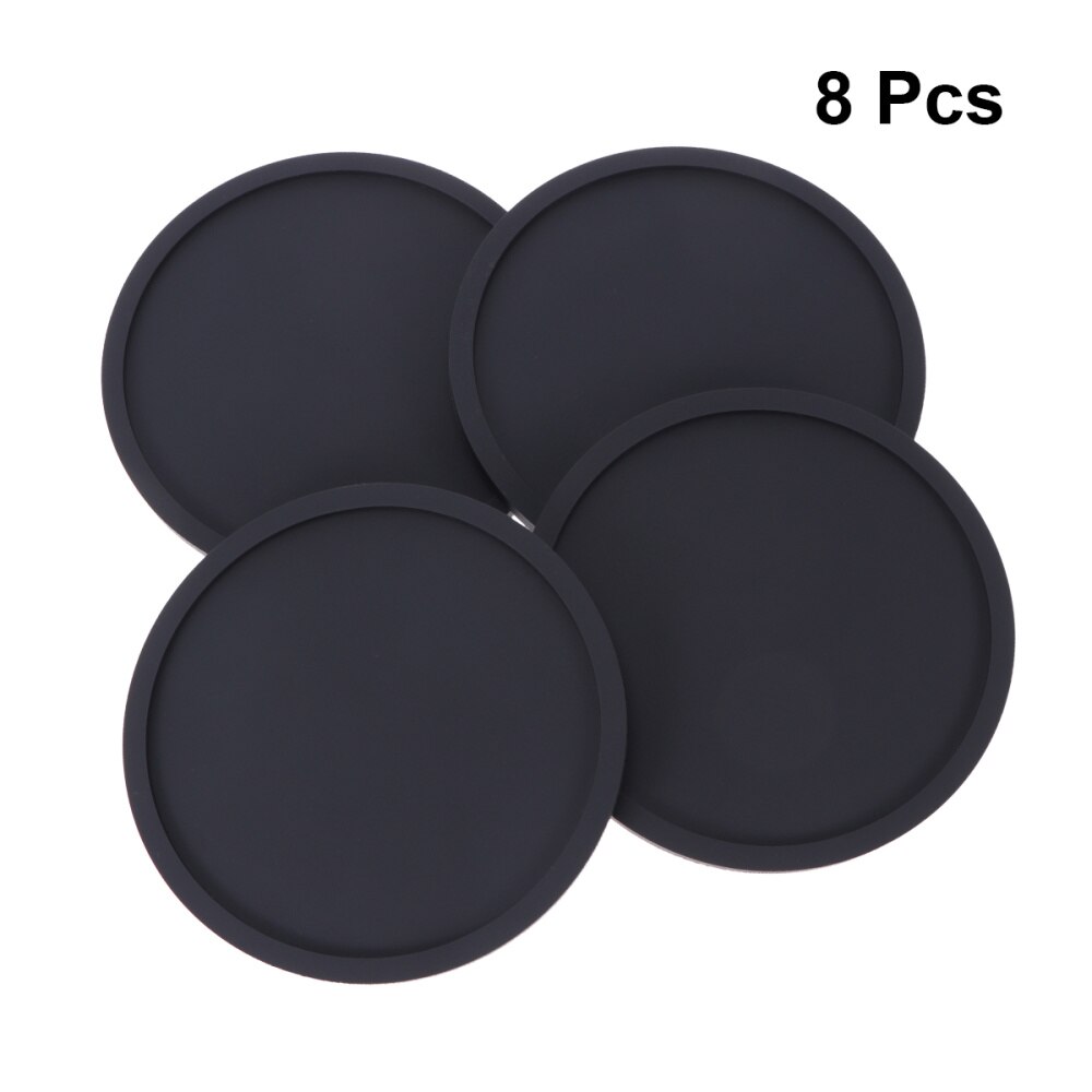 8pcs Round Thickened Cup Mat Practical Coasters Non-slip Heat Insulation Pad for Home Kitchen(Black)