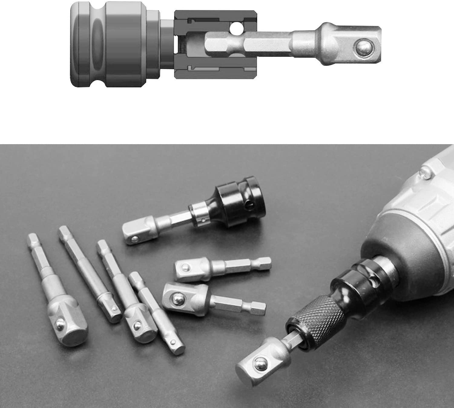 3 PCS Hex Wrench Drive Power Shank Drill Socket Adapter Bit Adaptor Set 1/4 3/8 1/2 Screwdriver Tools