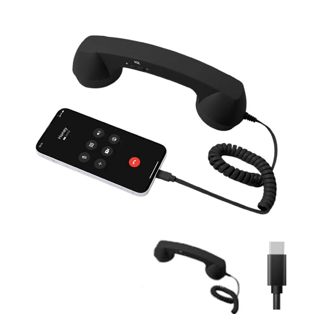 with Microphone Phone Handset Telephone Style Type-C Landline Handle Receiver Tangle Free Wire Handheld Cell Phone Receiver