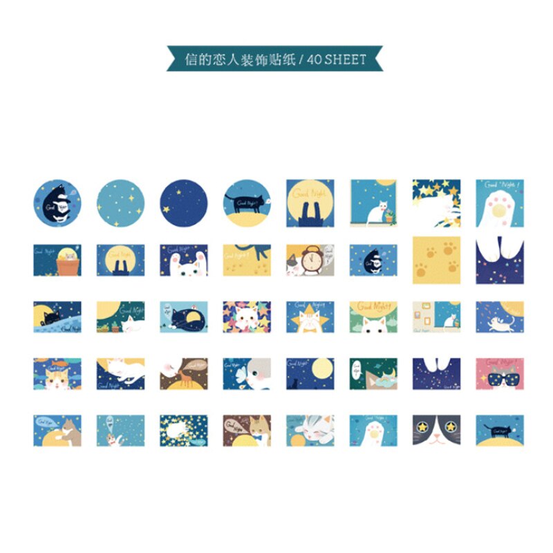 40 Stks/doos Kat Night Mini Papier Sticker Set Decoratie Diy Dagboek Scrapbooking Afdichting Sticker Kawaii Briefpapier