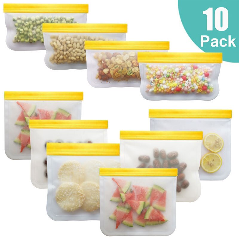 12 unids/set de silicona bolsa de comida de alimentos de silicona bolsa reutilizable fresca congelada mantener bolsa con cierre a prueba de fugas superior bolsa de fruta