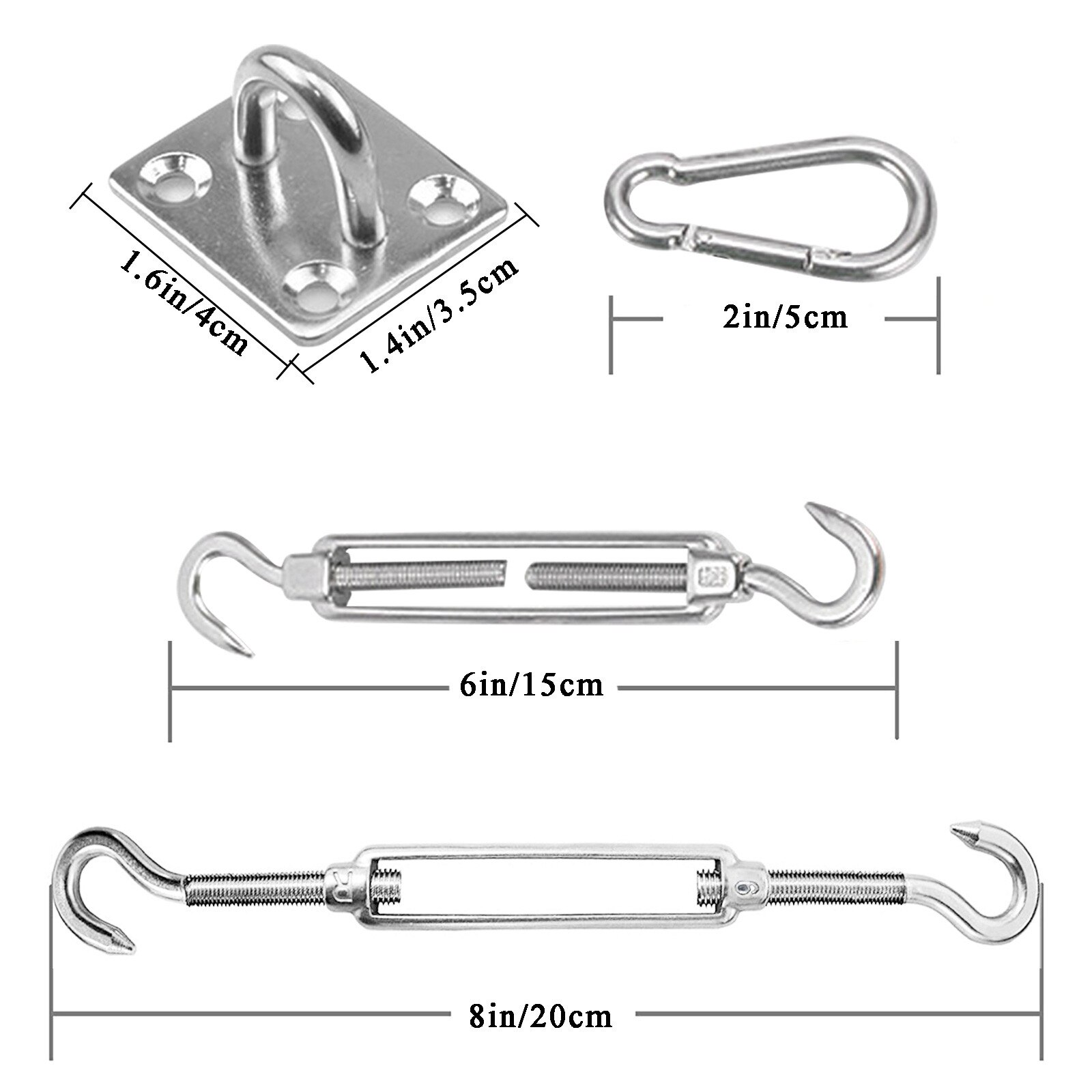 Awning Install Attachment Set Heavy Duty Sun Shade Sail Stainless Steel Hardware Kit for Home Garden Sunshade Fixing Accessories