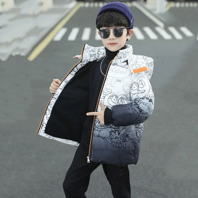 Novo 2021 inverno jaqueta de poliéster para o menino moda gradual mudança com capuz manter quente algodão casaco bonito casual roupas das crianças