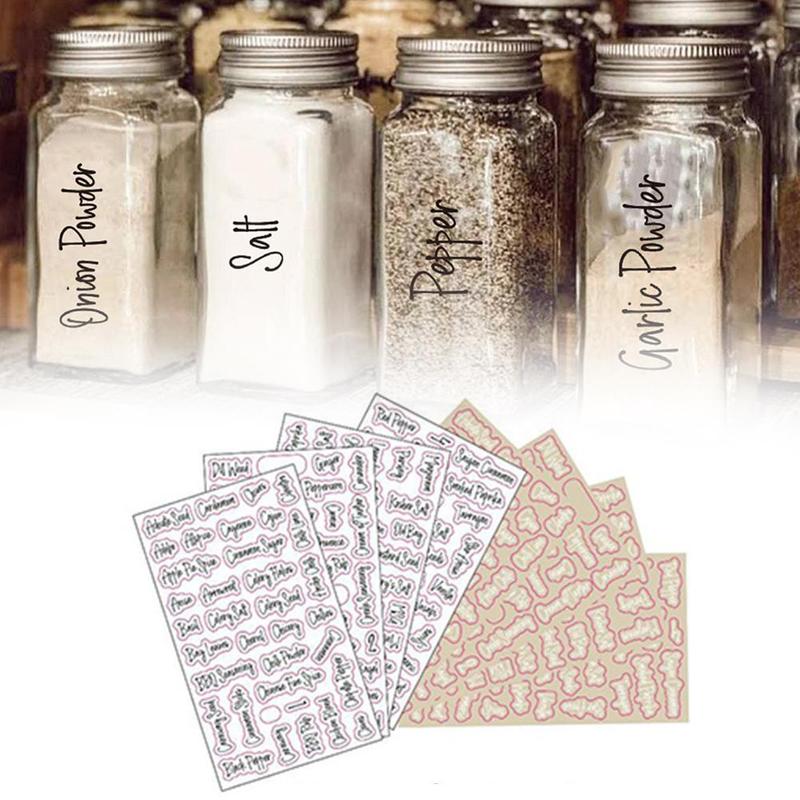 8 ark etiketter gennemsigtige vandtætte pantry klistermærker til pantry mad køkken krukke labels stickers leverer krydderi  x5 h 3