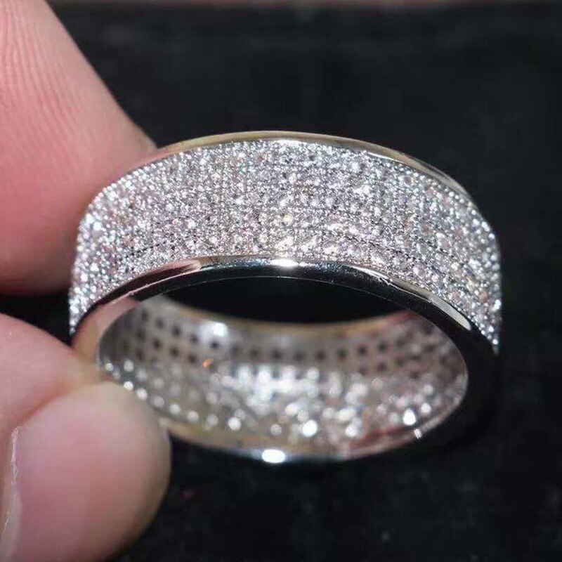 5 Rijen Shine Crystal Rvs Ringen Vrouwen Voor Volledige Vinger Liefde Bruiloft Engagement Ringen Sieraden