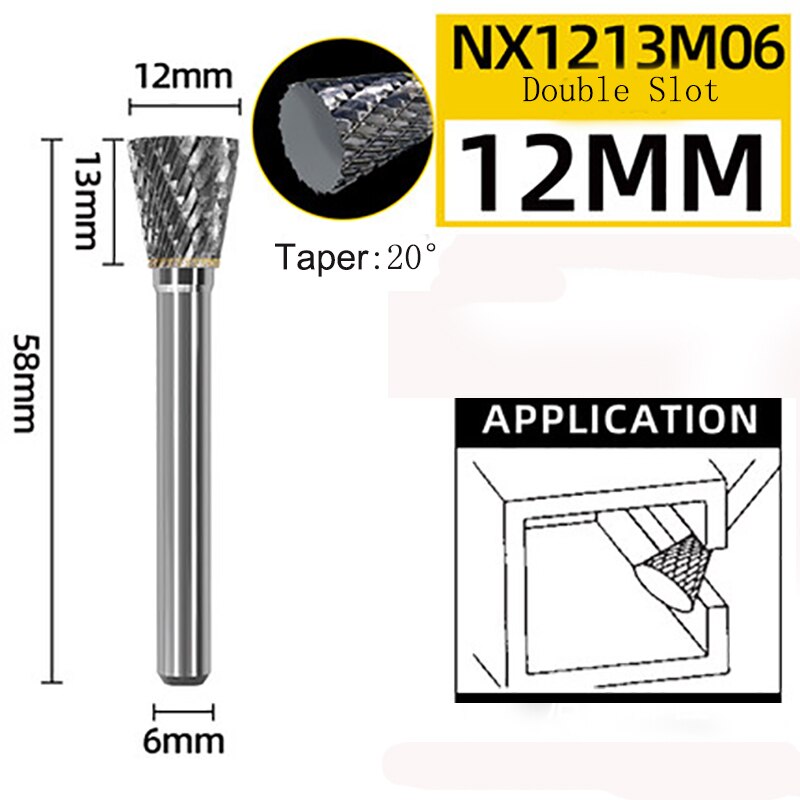 Inverted Cone Shape Alloy Rotary File 1pc Hard Metal Grinding Head Milling Cutter Tungsten Wood Carving Tool N-Type: NX1213M06