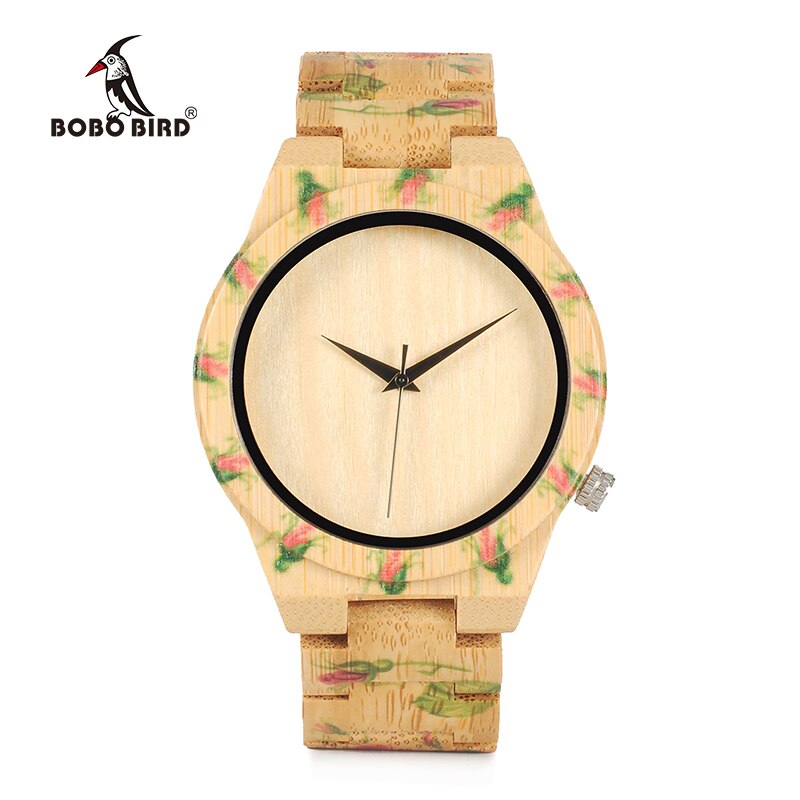 Bobo bird houten herenhorloges met bloemenprint van bamboeband, horloge voor heren, dameshorloges, herenhorloges