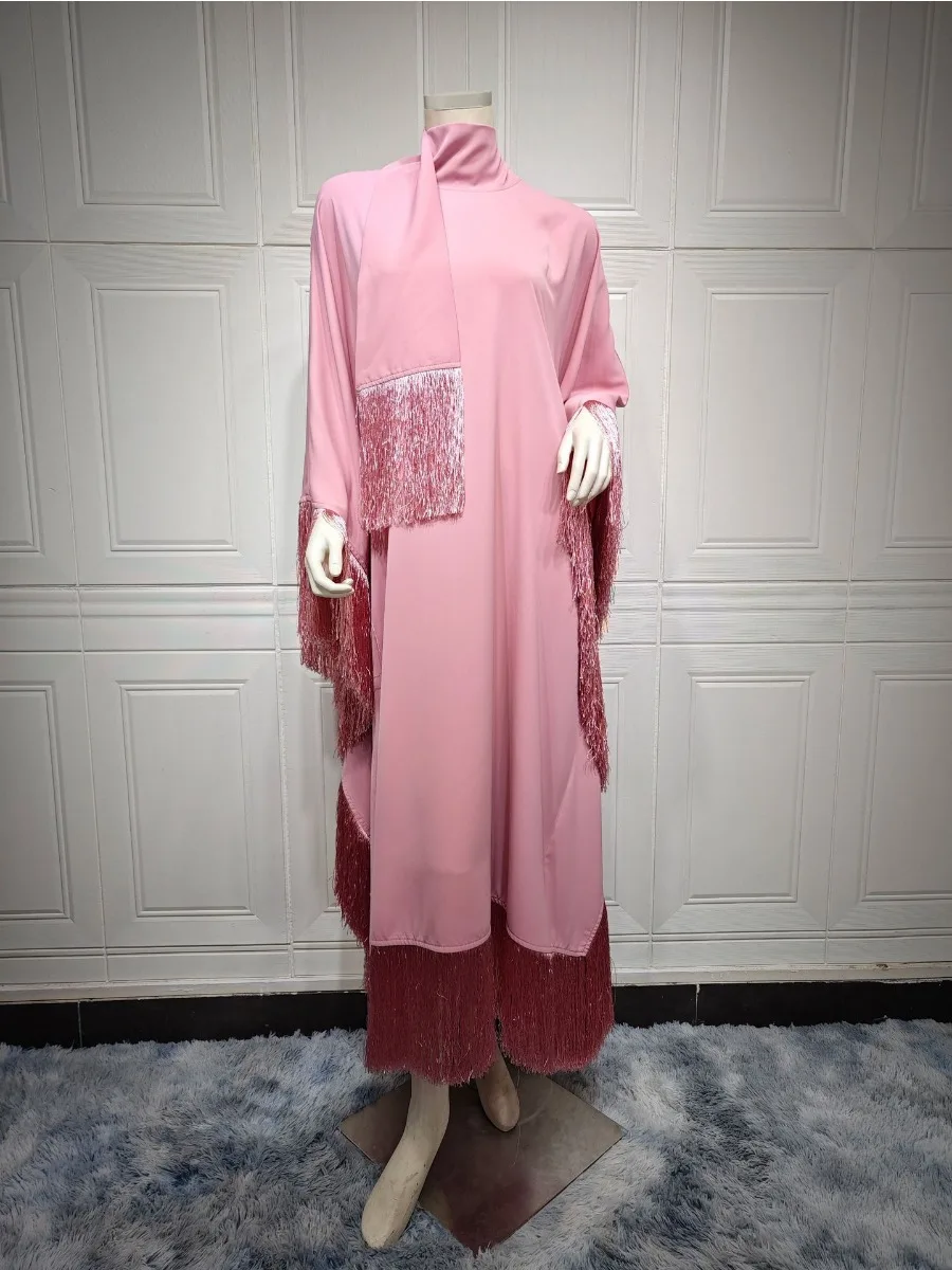 Caftán Eid para mujer musulmana, Vestido largo de noche, Ramadán, Dubai, Abaya, Turquía, Islam, 2023: Rosa