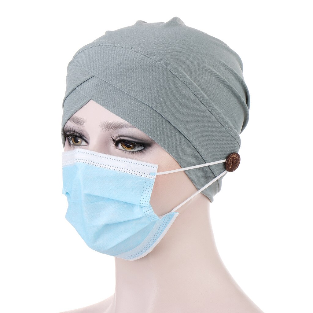 KepaHoo-turbante con botón para mujer, sombrero para envolver la cabeza, pañuelo para la cabeza, gorro interior, Hijab musulmán, gorros de quimio, Turbantes: Mint green