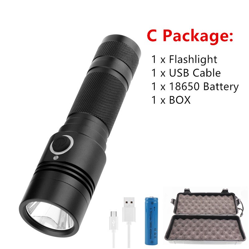 AEFJ, linterna LED, 18650 XML-T6, lámpara de alta potencia de 1100lm, linterna potente, a prueba de agua, Ciclo de campamento: C Package