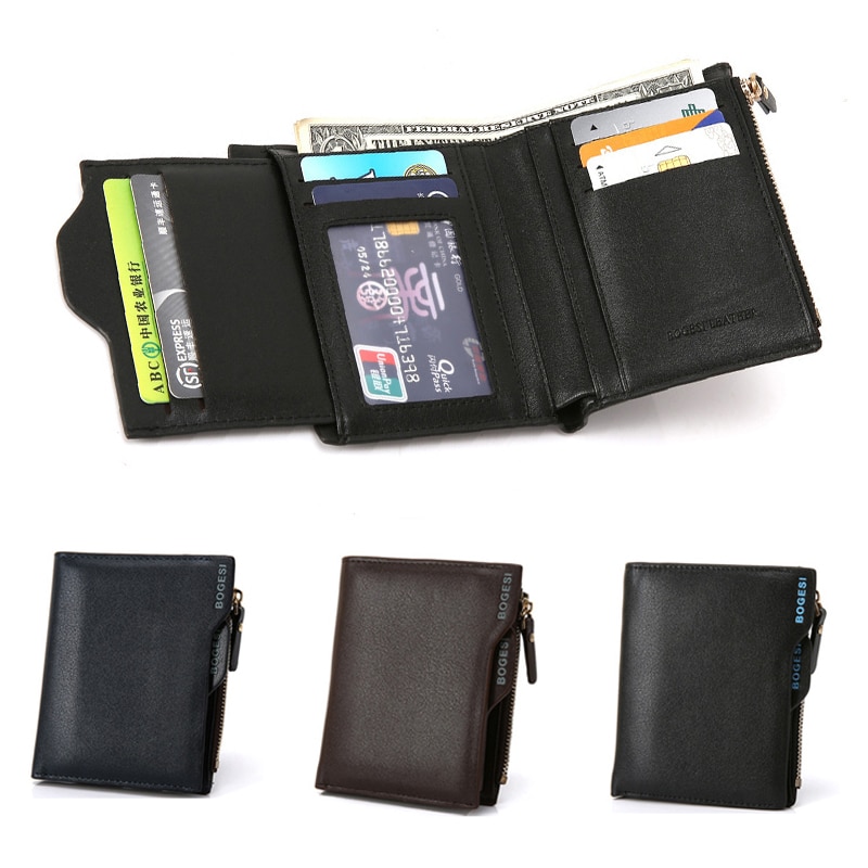 Men Small PU Leather Short Purse With Photo Credit Card Holder Case Coin Wallet Clutch