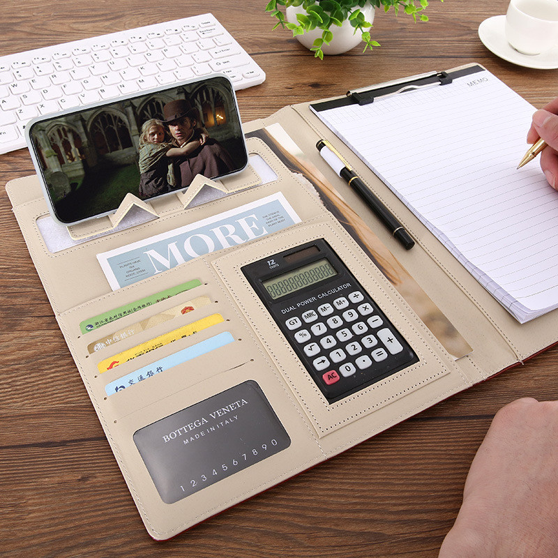 A4 Leather Clipboard File Folder Multi-function Folder Organizer Office Manager Clip Writing Pads Contract Briefcase Portfolio