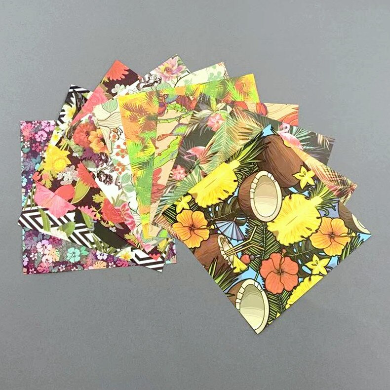 15cm 48pcsHandmade paper origami antique printing production love paper cranes special materials square patterns folding flowers: Light Green