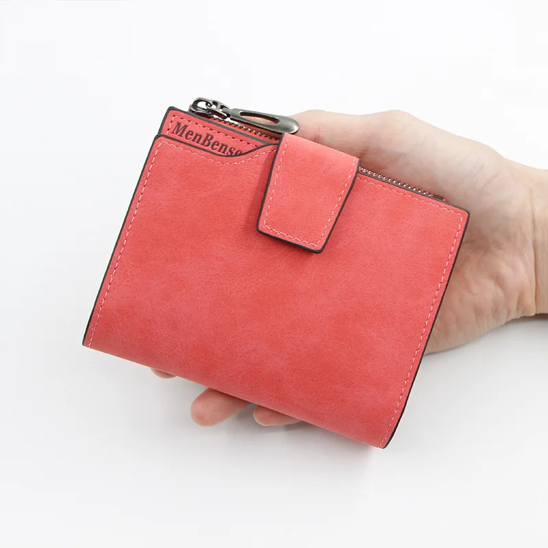 Damer kort pung dame lynlås pung multifunktionel enkel frisk læder møntpung med stor kapacitet clutch