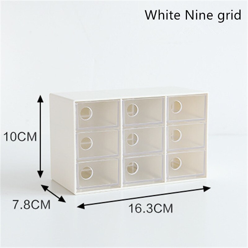 Plastic Drawer Storage Box Home Jewelry Office Stationery Sundries Container Desktop Decoration: White Nine grid