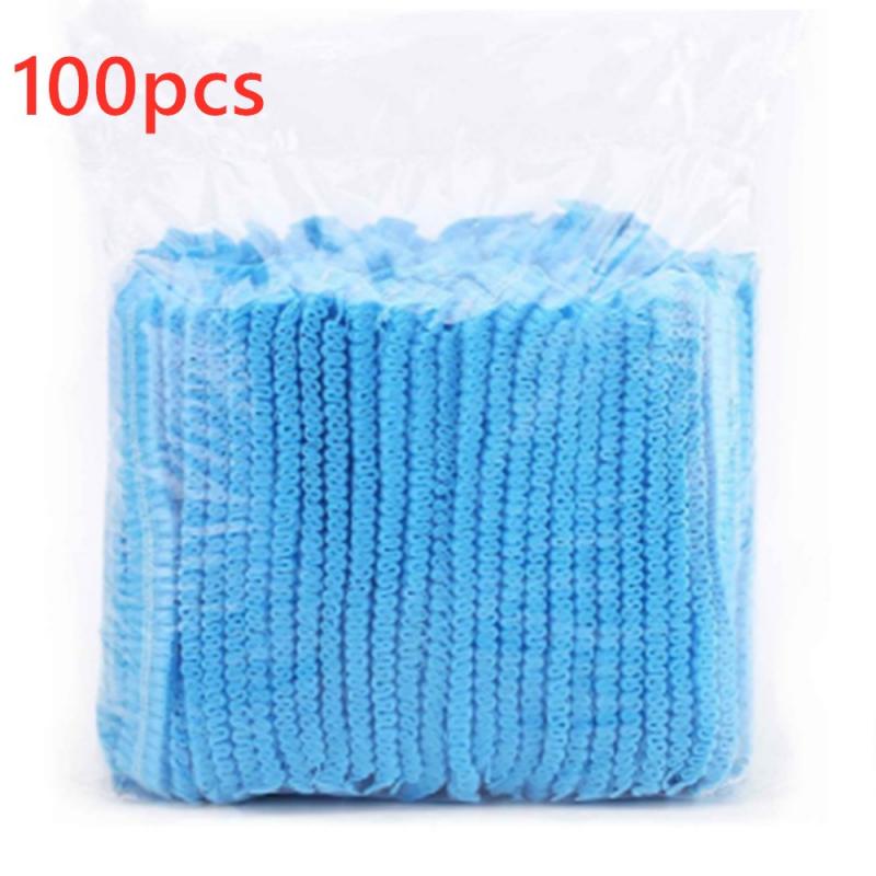 100PC Disposable Salon Non Woven Hair Hat Anti Dust Net Bouffant Cap Head Cover Hat Cleaning Hair Protect Elastic Hat Cap