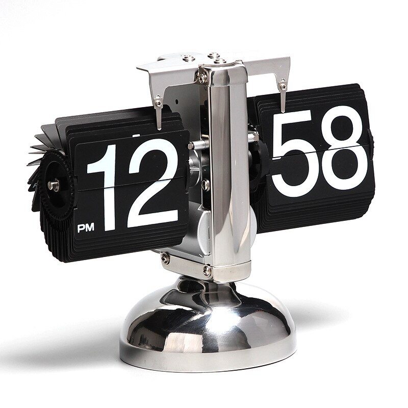 Classical Balance Flip Clock Stainless Steel Retro Flip Table Clock Home Decor Mechanical Automatic Flip Down Page Clocks: black