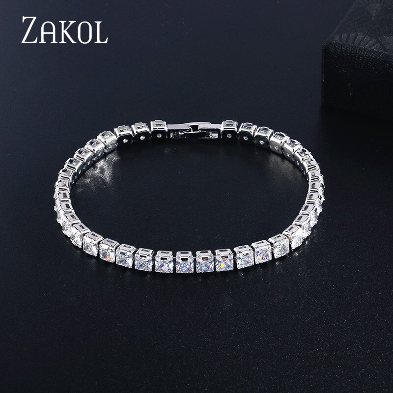 ZAKOL Hip Zirconia cúbica redonda cristal tenis pulsera y brazaletes para mujeres boda joyería Mujer FSBP171: white
