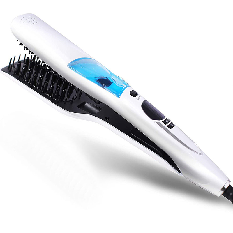 Newest Hair Straightener Brush Brush Comb Salon Wet Dry Fast Ionic Steampod Mist Flat Iron Electric White LCD